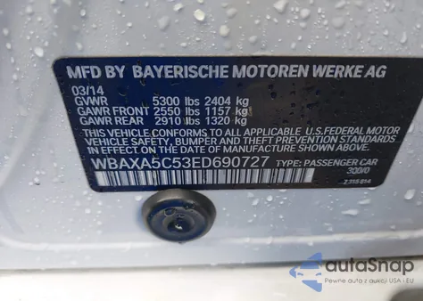 2014 BMW 535D from USA, damaged, VIN WBAXA5C53ED690727